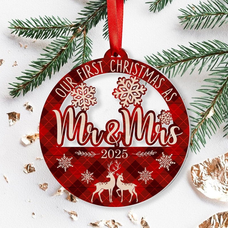 Fastpeace Our First Christmas as Mr and Mrs 2025 Ornament – Acrylic Holiday Tree Decoration & Wedding Keepsake, First Christmas Ornament for Newlyweds, Romantic Couple Décor Gifts - Image 5